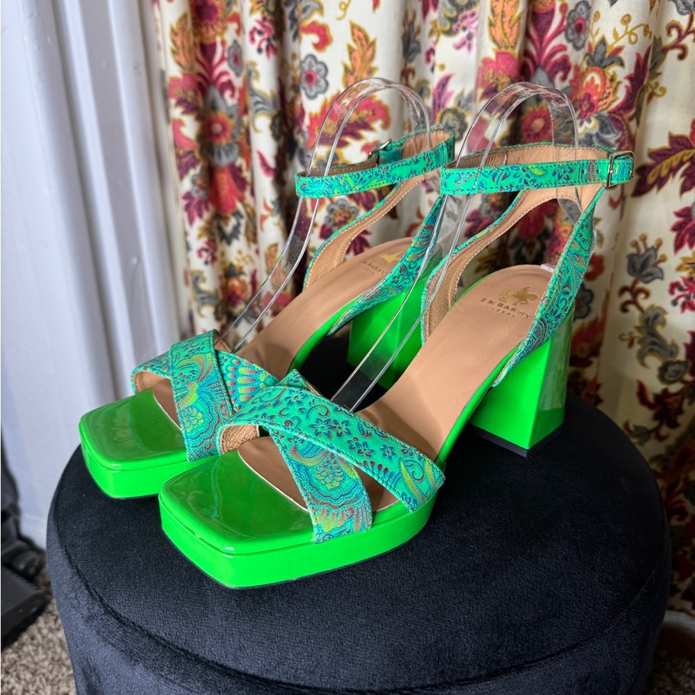 Embassy London Long Beach Bright Green Floral Heels